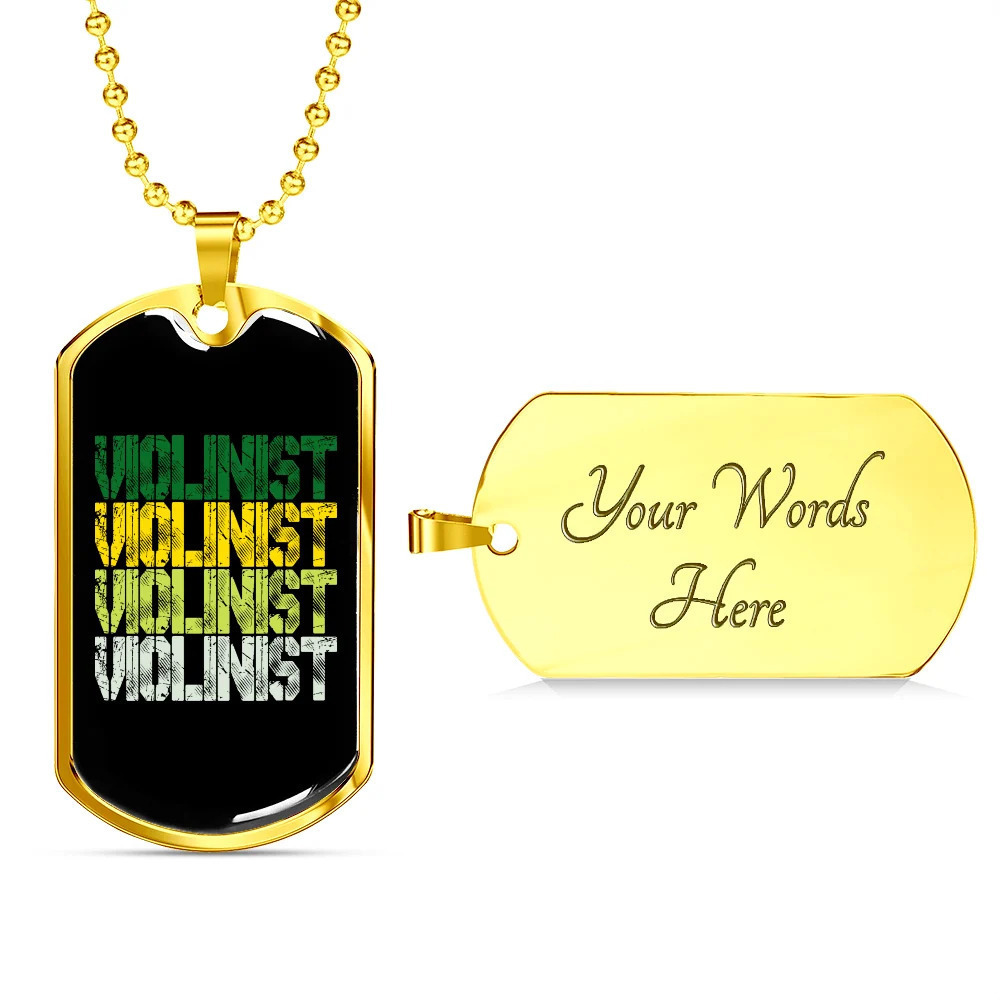 Musician Necklace Violinist Colors Personalized Engraved Gold Dog Tag Necklace